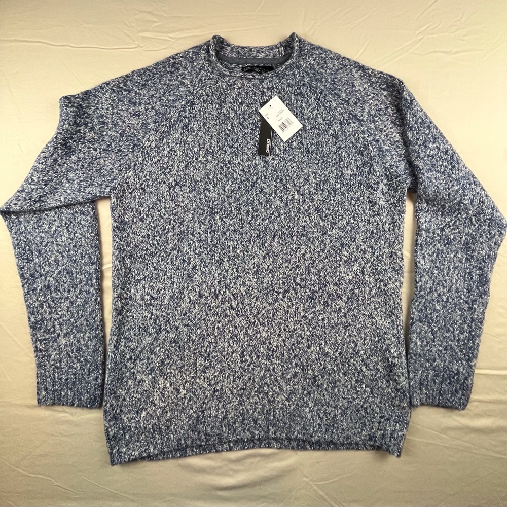 Commerce Sweater Men Large Blue Speckled Round Neck Long Sleeve Soft Cozy NWT